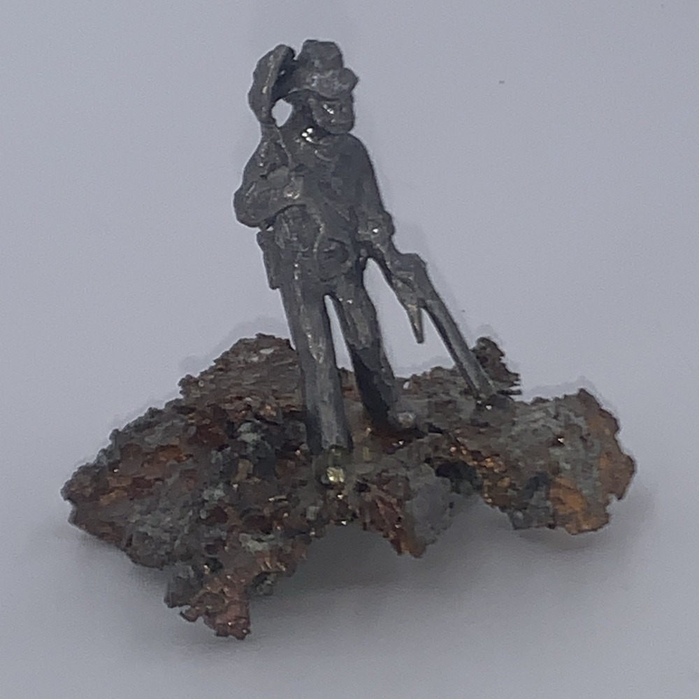 VTG Currier Miner Prospector With Shovel & Pick Axe On Pyrite Fools Gold Rock